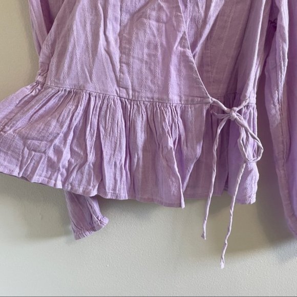 American Eagle Lilac purple peplum wrap blouse long sleeves size small - Picture 6 of 9